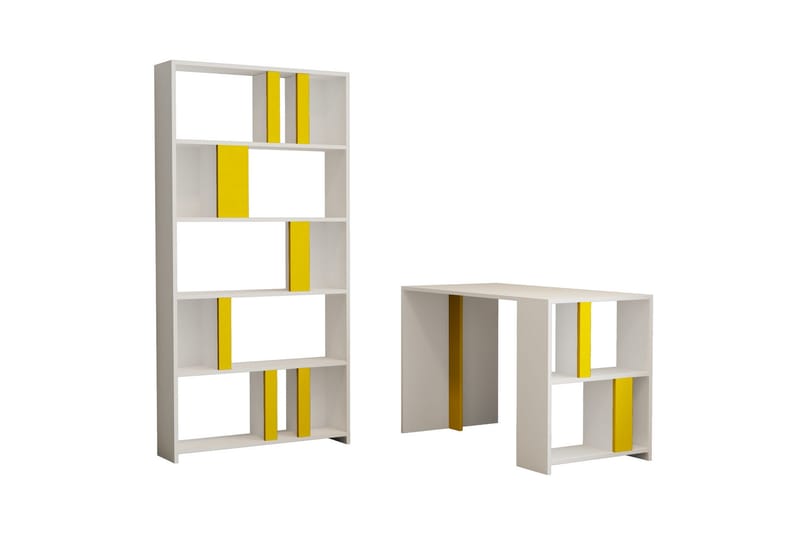 Kirjoituspöytä Tibani 120 cm Säilytyksellä Hylly+Kirjahylly - Valkoinen/Keltainen - Huonekalut - Pöytä & ruokailuryhmä - Työpöytä - Kirjoituspöytä