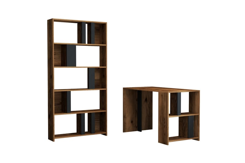 Kirjoituspöytä Tibani 120 cm Säilytyksellä Hylly+Kirjahylly - Pähkinänruskea/Antrasiitti - Huonekalut - Pöytä & ruokailuryhmä - Työpöytä - Kirjoituspöytä