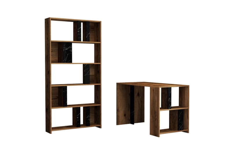 Kirjoituspöytä Tibani 120 cm Säilytyksellä Hylly+Kirjahylly - Pähkinänruskea/Musta - Huonekalut - Pöytä & ruokailuryhmä - Työpöytä - Kirjoituspöytä