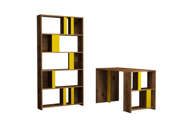 Kirjoituspöytä Tibani 120 cm Säilytyksellä Hylly+Kirjahylly - Pähkinänruskea/Keltainen - Huonekalut - Pöytä & ruokailuryhmä - Työpöytä - Kirjoituspöytä