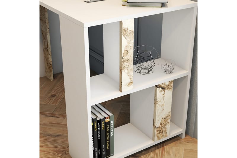 Kirjoituspöytä Tibani 120 cm Säilytyksellä Hylly Marmorikuvi - Valkoinen - Huonekalut - Pöytä & ruokailuryhmä - Työpöytä - Kirjoituspöytä