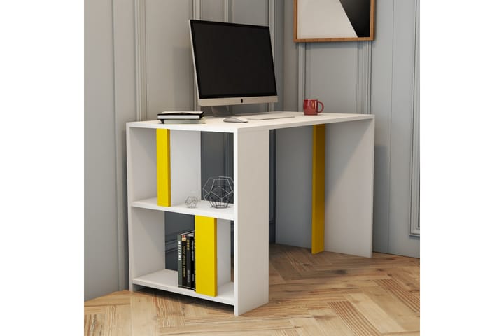 Kirjoituspöytä Tibani 120 cm Säilytyksellä Hylly - Valkoinen/Keltainen - Tietokonepöytä
 - Kirjoituspöytä