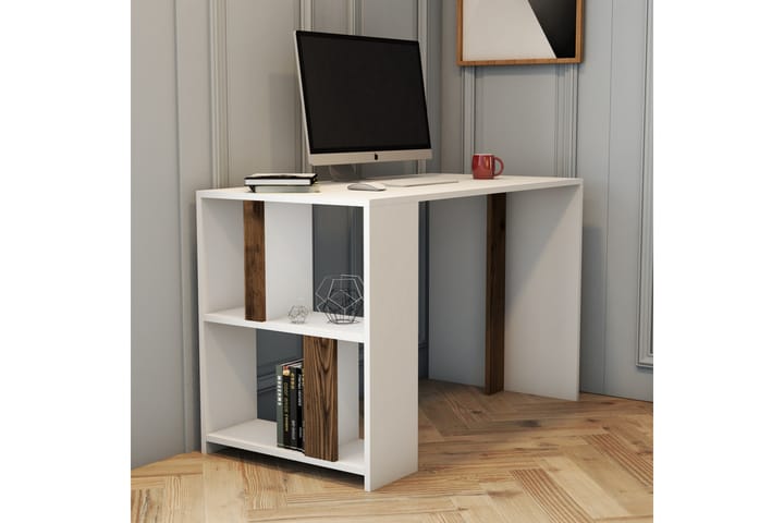 Kirjoituspöytä Tibani 120 cm Säilytyksellä Hylly - Valkoinen/Pähkinänruskea - Tietokonepöytä
 - Kirjoituspöytä