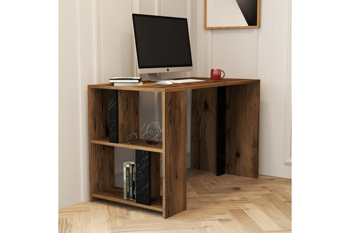 Kirjoituspöytä Tibani 120 cm Säilytyksellä Hylly - Pähkinänruskea/Musta - Tietokonepöytä
 - Kirjoituspöytä