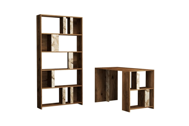 Kirjoituspöytä Tibani 120 cm säilytys Hylly+Kirjahylly Marmo - Ruskea - Huonekalut - Pöytä & ruokailuryhmä - Työpöytä - Kirjoituspöytä