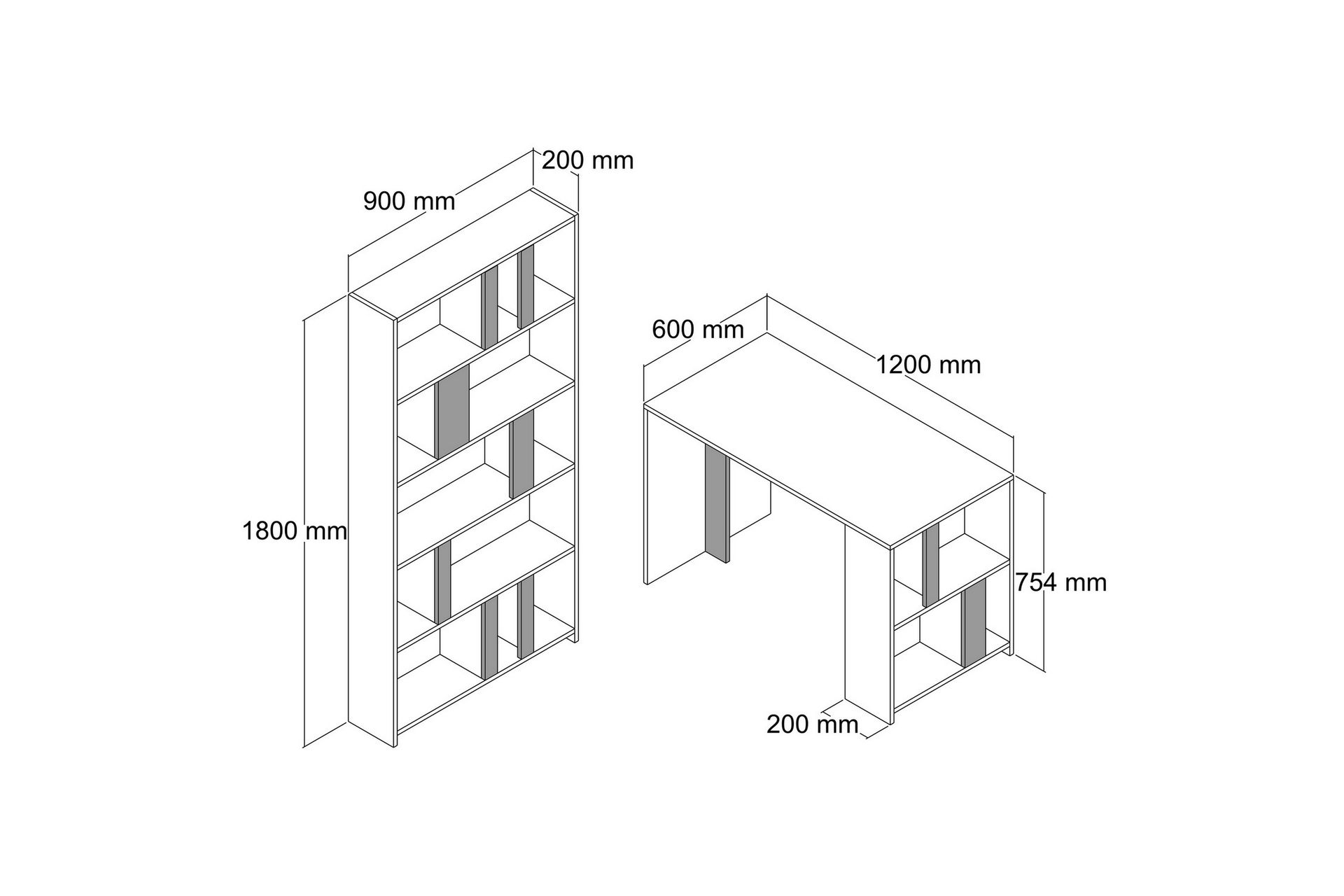 Kirjoituspöytä Tibani 120 cm säilytys Hylly+Kirjahylly Marmo - Valkoinen - Huonekalut - Pöytä & ruokailuryhmä - Työpöytä
 - Kirjoituspöytä