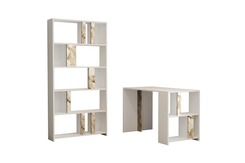 Kirjoituspöytä Tibani 120 cm säilytys Hylly+Kirjahylly Marmo - Valkoinen - Huonekalut - Pöytä & ruokailuryhmä - Työpöytä - Kirjoituspöytä