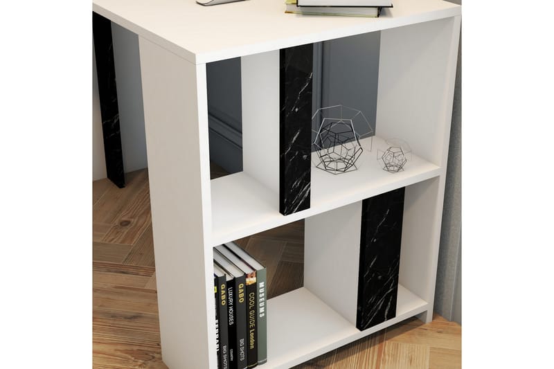 Kirjoituspöytä Tibani 120 cm säilytys Hylly+Kirjahylly Marmo - Valkoinen/Musta - Huonekalut - Pöytä & ruokailuryhmä - Työpöytä - Kirjoituspöytä