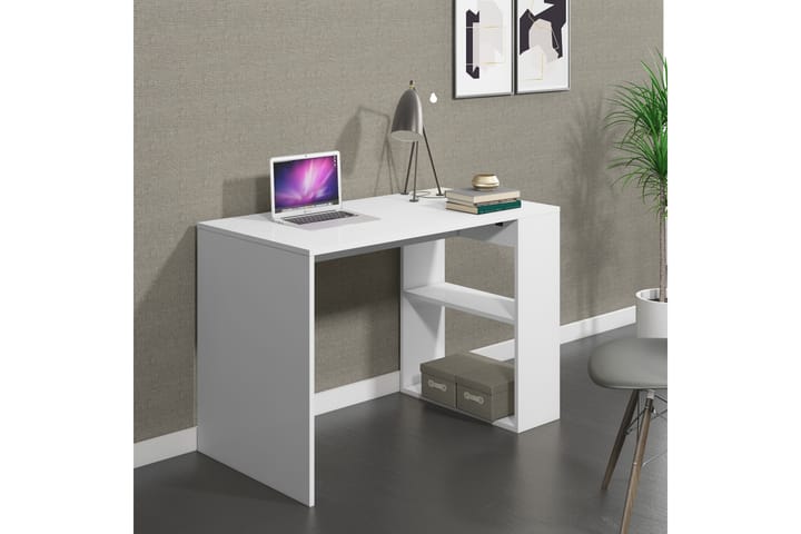 Kirjoituspöytä Torrbo 112 cm Säilytyksellä Hyllyt - Valkoinen - Tietokonepöytä
 - Kirjoituspöytä