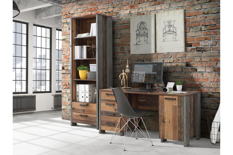 Kirjoituspöytä Treknow 127 cm Säilytyksellä Laatikko+kaappi - Ruskea/Harmaa - Huonekalut - Pöytä & ruokailuryhmä - Työpöytä - Kirjoituspöytä