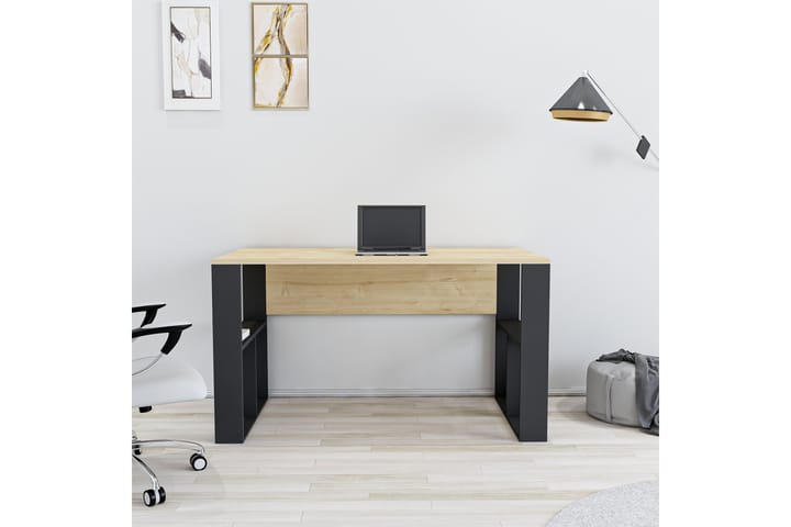 Kirjoituspöytä Tuman 120 cm Säilytyksellä Hyllyt - Tammenväri/Musta - Tietokonepöytä
 - Kirjoituspöytä