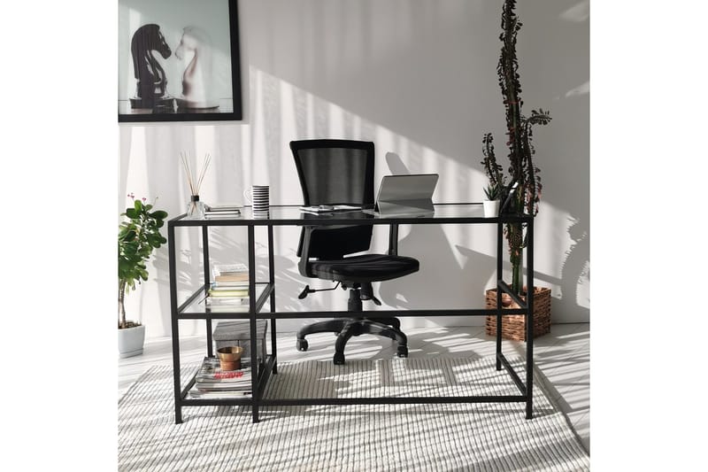 Kirjoituspöytä Vallsbo 130 cm Säilytyksellä 2 hyllyä - Lasi/Musta - Huonekalut - Pöytä & ruokailuryhmä - Työpöytä - Kirjoituspöytä