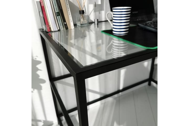 Kirjoituspöytä Vallsbo 130 cm Säilytyksellä 2 hyllyä - Lasi/Musta - Tietokonepöytä
 - Kirjoituspöytä