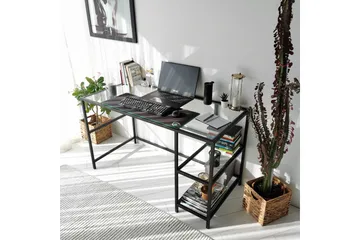 Kirjoituspöytä Vallsbo 130 cm Säilytyksellä 2 hyllyä - Lasi/Musta - Huonekalut - Pöytä & ruokailuryhmä - Työpöytä - Kirjoituspöytä