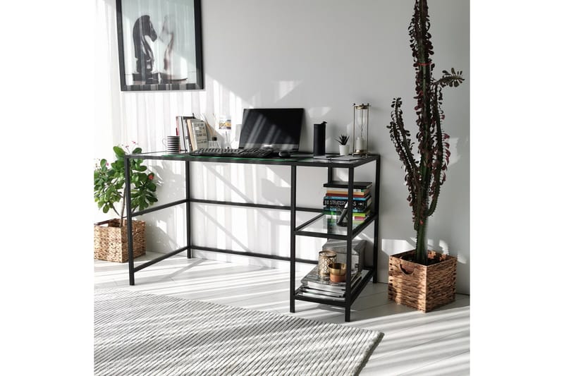 Kirjoituspöytä Vallsbo 130 cm Säilytyksellä 2 hyllyä - Lasi/Musta - Huonekalut - Pöytä & ruokailuryhmä - Työpöytä - Kirjoituspöytä