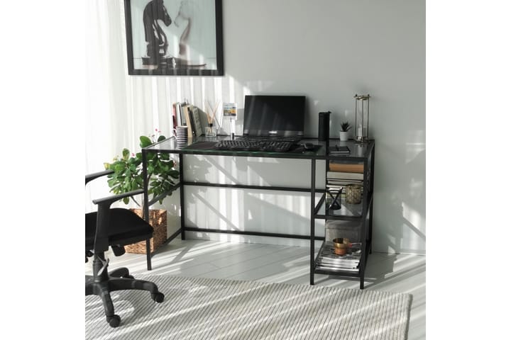 Kirjoituspöytä Vallsbo 130 cm Säilytyksellä 2 hyllyä - Lasi/Savunvärinen/Musta - Tietokonepöytä
 - Kirjoituspöytä