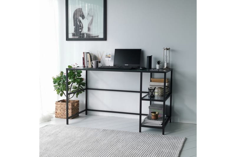 Kirjoituspöytä Vallsbo 130 cm Säilytyksellä 2 hyllyä - Lasi/Savunvärinen/Musta - Huonekalut - Pöytä & ruokailuryhmä - Työpöytä - Kirjoituspöytä