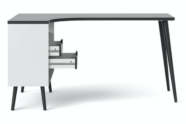 Kirjoituspöytä Vasiliki 145 cm Säilytyksellä laatikot+hyllyt - Valkoinen/Musta - Kirjoituspöytä - Tietokonepöytä