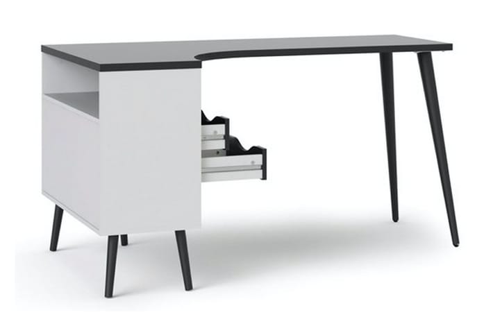 Kirjoituspöytä Vasiliki 145 cm Säilytyksellä laatikot+hyllyt - Valkoinen/Musta - Kirjoituspöytä - Tietokonepöytä