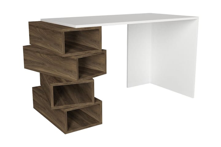 Kirjoituspöytä Verano 130 cm Säilytyksellä Hyllyt - Valkoinen/Pähkinänruskea - Tietokonepöytä
 - Kirjoituspöytä