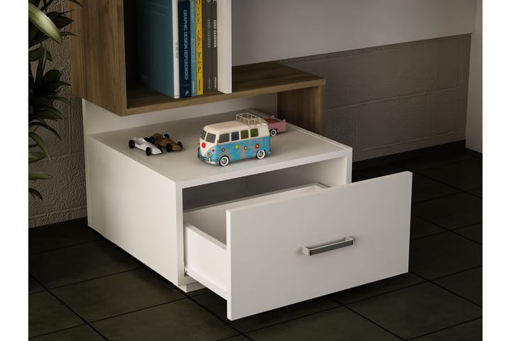 Kirjoituspöytä Wemus 152 cm Säilytyksellä Laatikko+hyllyt - Valkoinen/Pähkinänruskea - Tietokonepöytä
 - Kirjoituspöytä