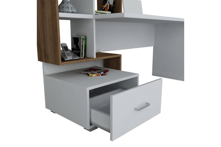 Kirjoituspöytä Wemus 152 cm Säilytyksellä Laatikko+hyllyt - Valkoinen/Pähkinänruskea - Tietokonepöytä
 - Kirjoituspöytä