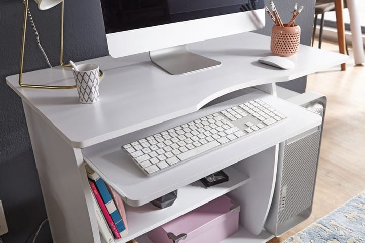 Kirjoituspöytä Worlow 90 cm Säilytyksellä Hyllyt pyörillä - Valkoinen - Tietokonepöytä
 - Kirjoituspöytä