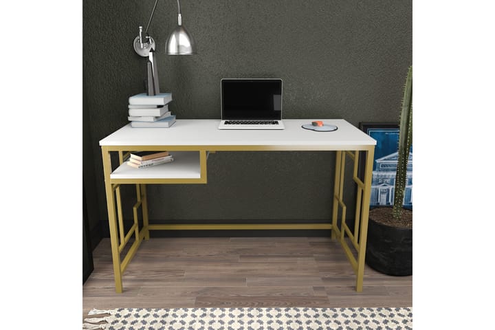 Kirjoituspöytä Wraphis 60x74,8x120 cm - Kulta/Valkoinen - Tietokonepöytä
 - Kirjoituspöytä