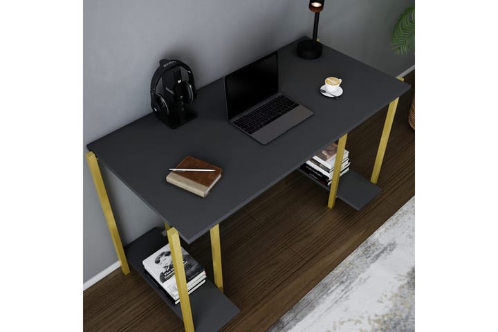 Kirjoituspöytä Yepan 60x73,8x125,2 cm Säilytyksellä - Kulta/Antrasiitti - Tietokonepöytä
 - Kirjoituspöytä