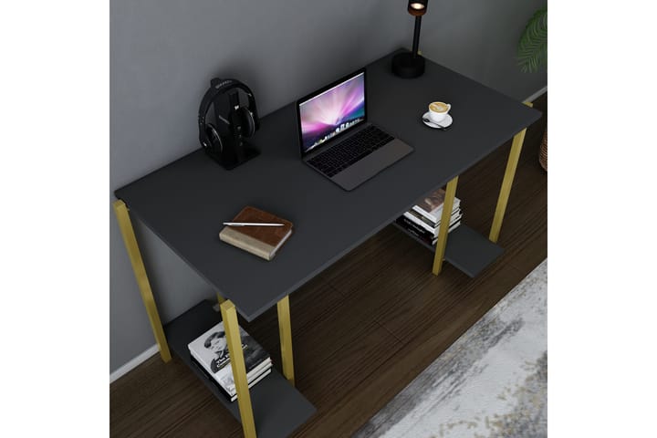 Kirjoituspöytä Yepan 60x73,8x125,2 cm Säilytyksellä - Kulta/Antrasiitti - Tietokonepöytä
 - Kirjoituspöytä
