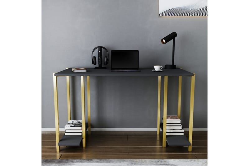 Kirjoituspöytä Yepan 60x73,8x125,2 cm Säilytyksellä - Kulta/Antrasiitti - Huonekalut - Pöytä & ruokailuryhmä - Työpöytä - Kirjoituspöytä