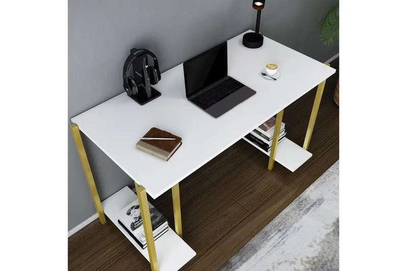 Kirjoituspöytä Yepan 60x73,8x125,2 cm Säilytyksellä - Kulta/Valkoinen - Huonekalut - Pöytä & ruokailuryhmä - Työpöytä
 - Kirjoituspöytä