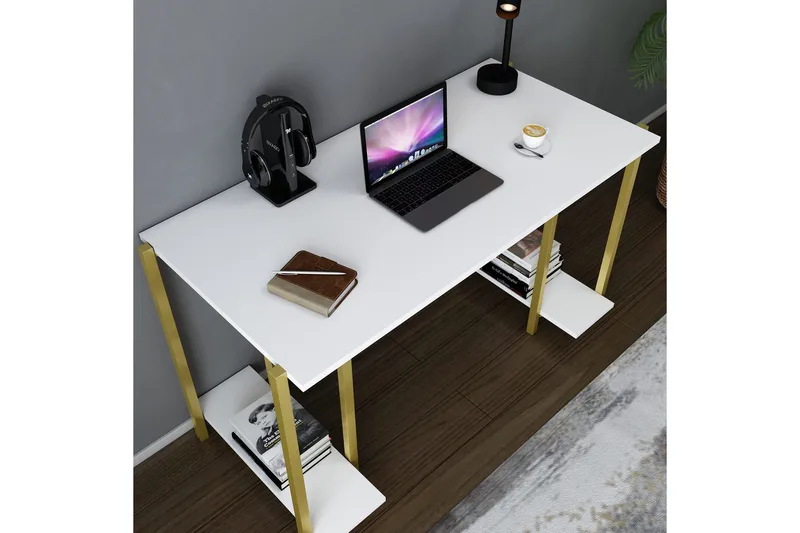 Kirjoituspöytä Yepan 60x73,8x125,2 cm Säilytyksellä - Kulta/Valkoinen - Huonekalut - Pöytä & ruokailuryhmä - Työpöytä
 - Kirjoituspöytä