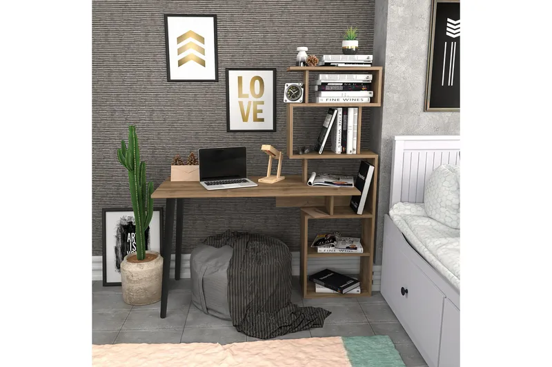 Kirjoituspöytä Zakkum 55x146,4x133 cm Säilytyksellä - Ruskea - Huonekalut - Pöytä & ruokailuryhmä - Työpöytä
 - Kirjoituspöytä