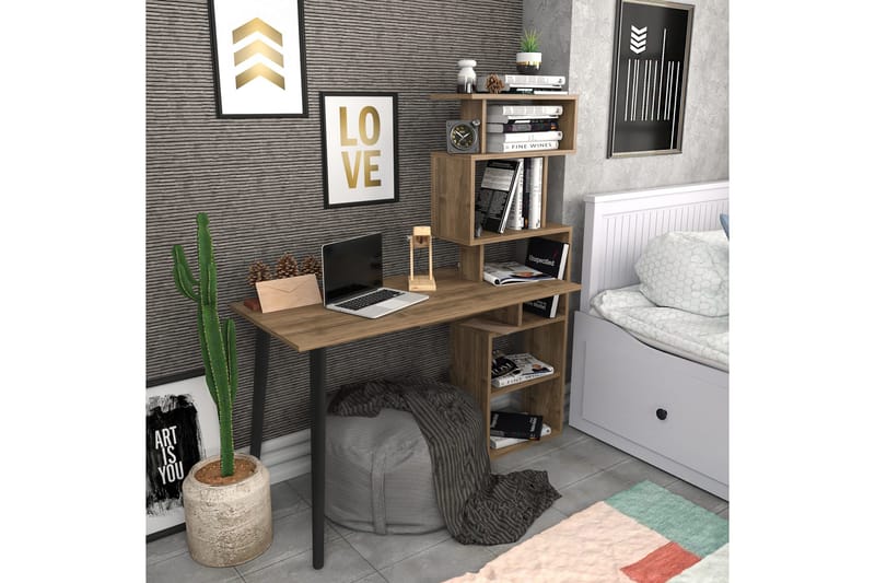 Kirjoituspöytä Zakkum 55x146,4x133 cm Säilytyksellä - Ruskea - Huonekalut - Pöytä & ruokailuryhmä - Työpöytä - Kirjoituspöytä