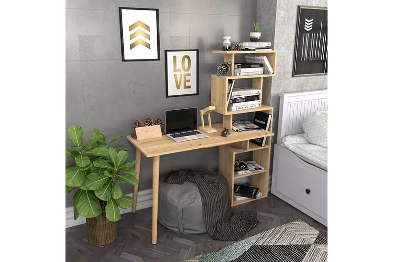 Kirjoituspöytä Zakkum 55x146,4x133 cm Säilytyksellä - Tammi - Huonekalut - Pöytä & ruokailuryhmä - Työpöytä - Kirjoituspöytä