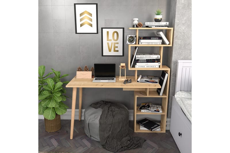 Kirjoituspöytä Zakkum 55x146,4x133 cm Säilytyksellä - Tammi - Huonekalut - Pöytä & ruokailuryhmä - Työpöytä
 - Kirjoituspöytä