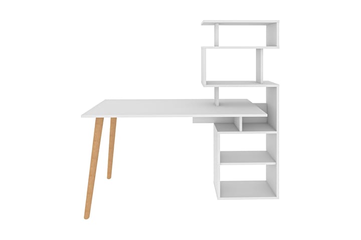 Kirjoituspöytä Zakkum 55x146,4x133 cm Säilytyksellä - Valkoinen - Tietokonepöytä
 - Kirjoituspöytä