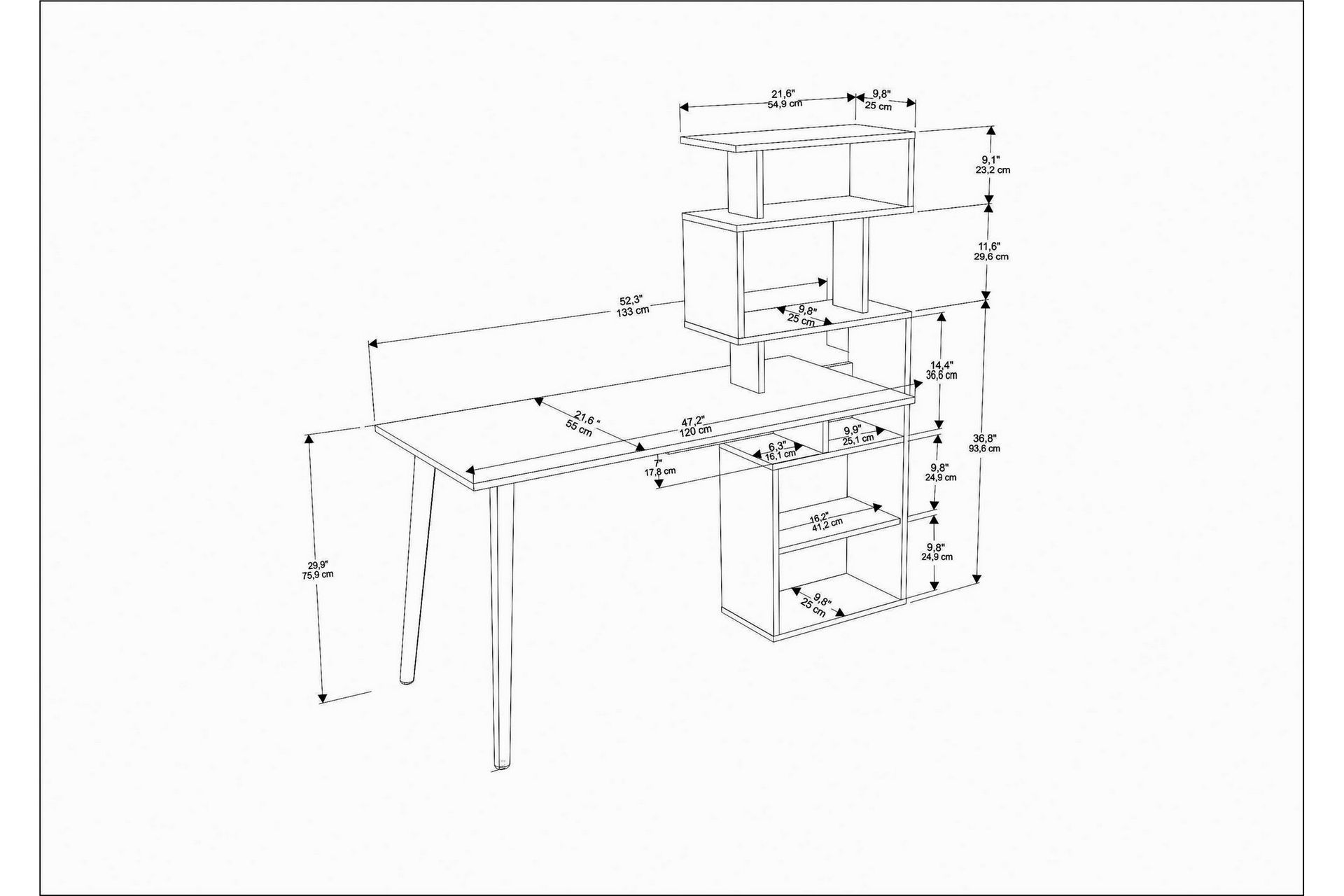 Kirjoituspöytä Zakkum 55x146,4x133 cm Säilytyksellä - Valkoinen - Huonekalut - Pöytä & ruokailuryhmä - Työpöytä
 - Kirjoituspöytä