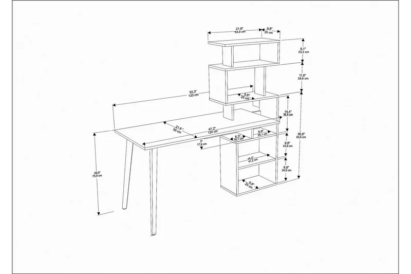 Kirjoituspöytä Zakkum 55x146,4x133 cm Säilytyksellä - Valkoinen - Huonekalut - Pöytä & ruokailuryhmä - Työpöytä
 - Kirjoituspöytä