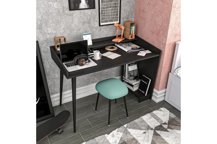Kirjoituspöytä Zakkum 59x88,3x121,8 cm Säilytyksellä - Musta - Tietokonepöytä
 - Kirjoituspöytä