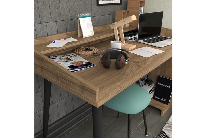 Kirjoituspöytä Zakkum 59x88,3x121,8 cm Säilytyksellä - Ruskea - Tietokonepöytä
 - Kirjoituspöytä