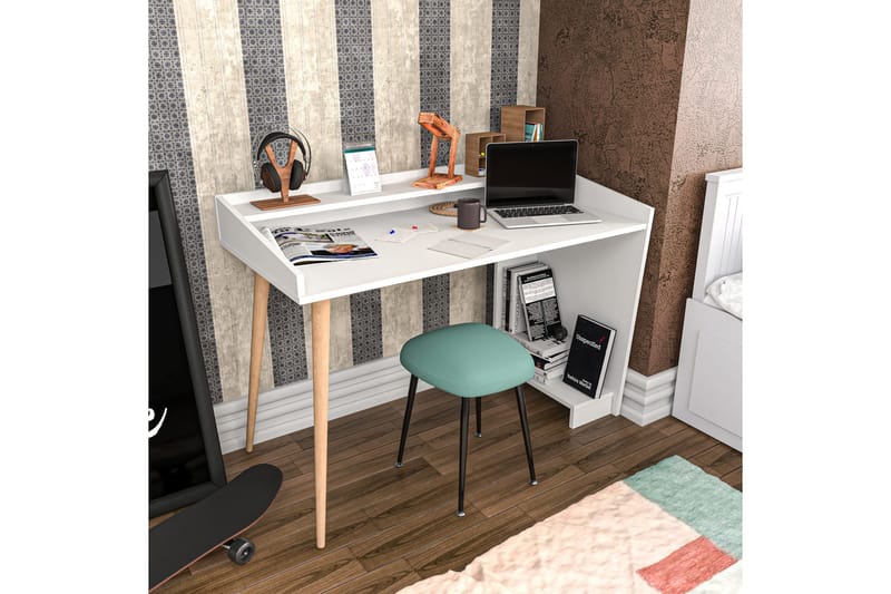 Kirjoituspöytä Zakkum 59x88,3x121,8 cm Säilytyksellä - Valkoinen - Huonekalut - Pöytä & ruokailuryhmä - Työpöytä - Kirjoituspöytä