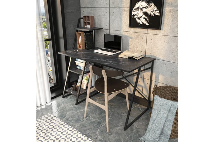 Kirjoituspöytä Zakkum 60x120x120 cm Säilytyksellä - Musta - Tietokonepöytä
 - Kirjoituspöytä