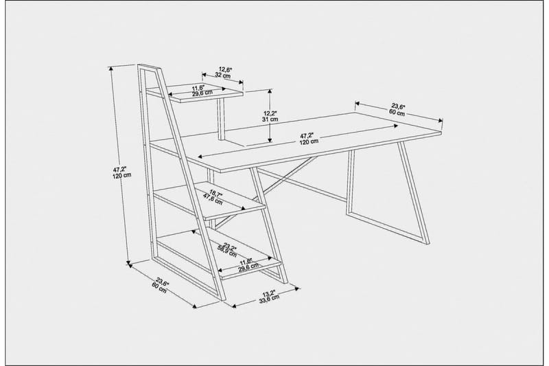 Kirjoituspöytä Zakkum 60x120x120 cm Säilytyksellä - Musta - Tietokonepöytä
 - Kirjoituspöytä