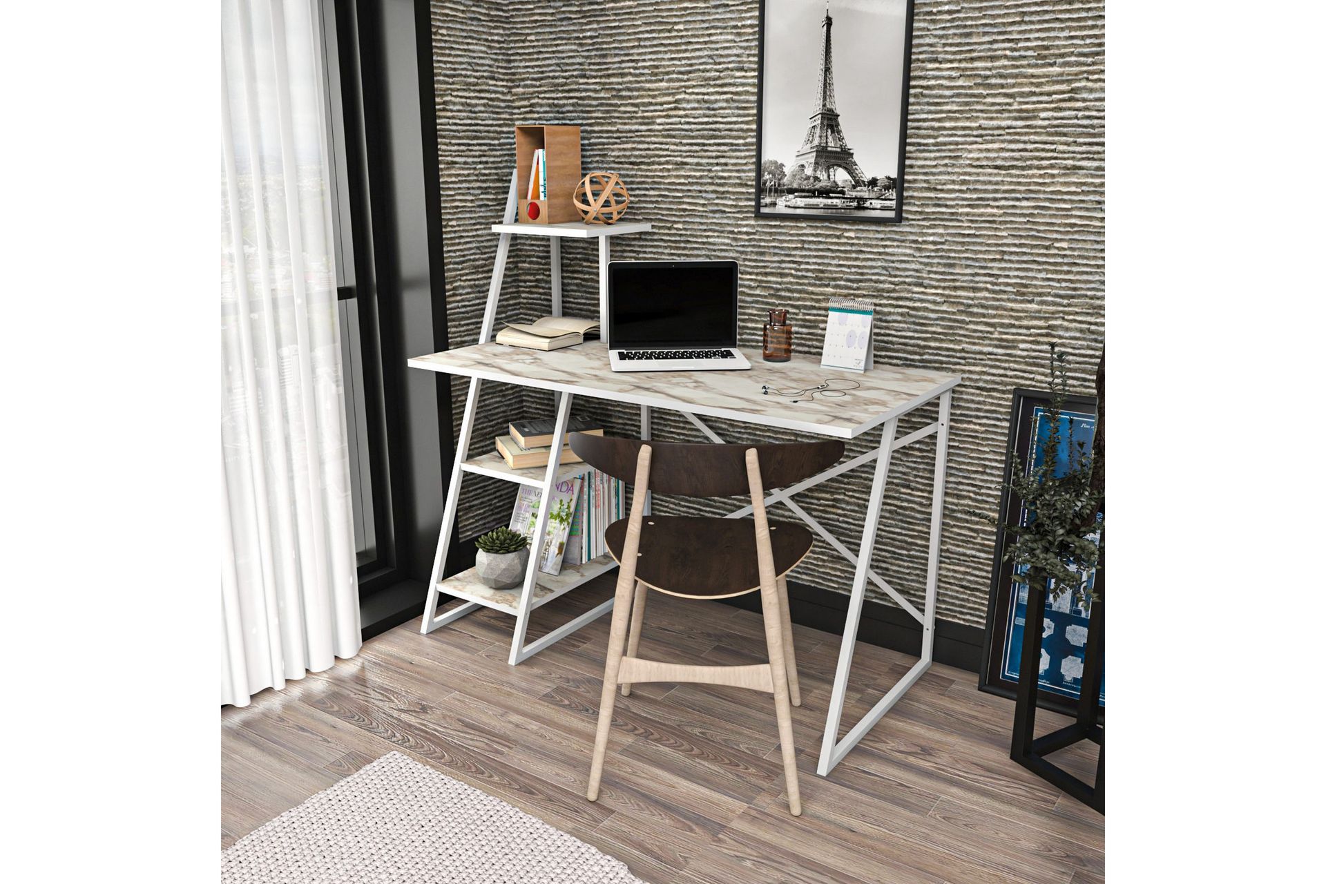 Kirjoituspöytä Zakkum 60x120x120 cm Säilytyksellä - Valkoinen - Huonekalut - Pöytä & ruokailuryhmä - Työpöytä
 - Kirjoituspöytä