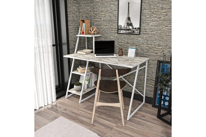 Kirjoituspöytä Zakkum 60x120x120 cm Säilytyksellä - Valkoinen - Tietokonepöytä
 - Kirjoituspöytä