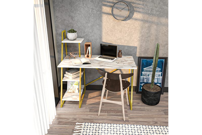 Kirjoituspöytä Zakkum 60x120x120 cm Säilytyksellä - Valkoinen - Huonekalut - Pöytä & ruokailuryhmä - Työpöytä
 - Kirjoituspöytä
