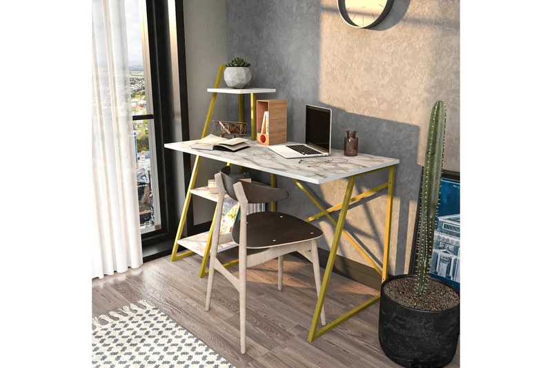 Kirjoituspöytä Zakkum 60x120x120 cm Säilytyksellä - Valkoinen - Huonekalut - Pöytä & ruokailuryhmä - Työpöytä
 - Kirjoituspöytä