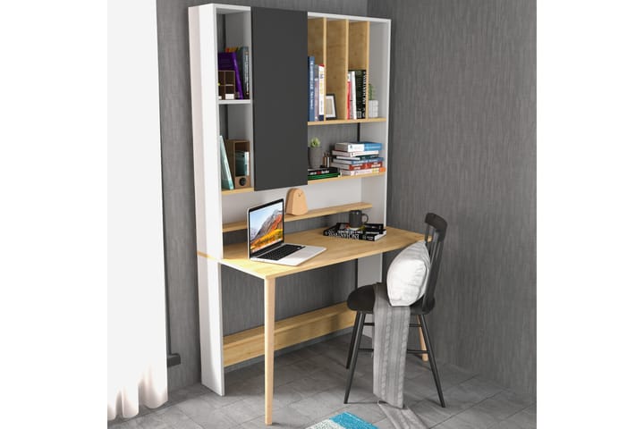 Kirjoituspöytä Zakkum 60x196,6x120 cm Säilytyksellä - Valkoinen - Tietokonepöytä
 - Kirjoituspöytä